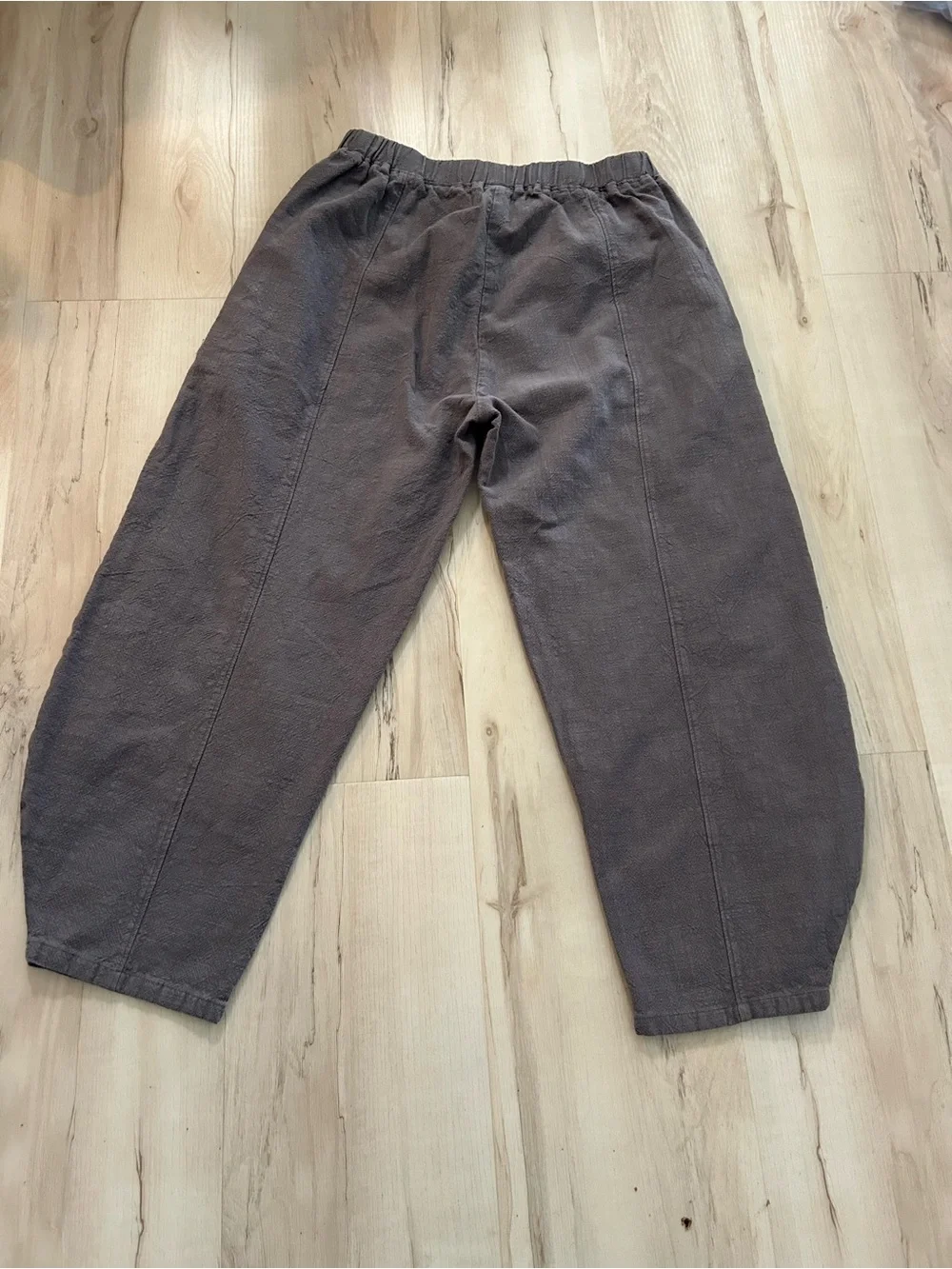 XIMIO Linen Blend Barrel Pants Charcoal Lagenlook Lantern Leg Boho Pull On Sz L